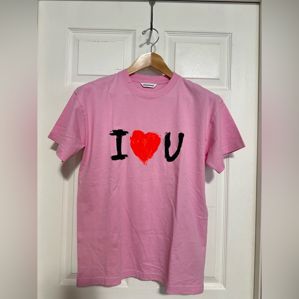 💯%Authentic! Brand New! Balenciaga I Love U Medium Fit T-shirt in pink size XS
